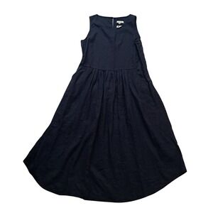 Malvin Dress Women's XL Navy Blue Midi 100% Linen Pockets Sleeveless Lagenlook